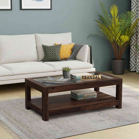 Livinn Solid Sheesham Wood Coffee Table (Walnut Finish)