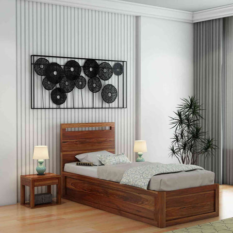 Livinn Solid Sheesham Wood Single Bed With Box Storage (Natural Finish)