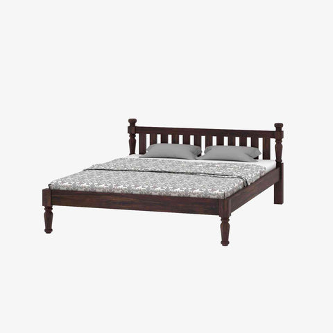 Revista Solid Sheesham Wood Bed Without Storage (Queen Size, Walnut Finish)