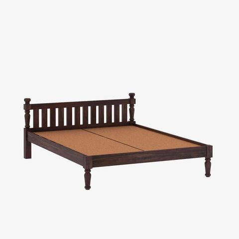 Revista Solid Sheesham Wood Bed Without Storage (Queen Size, Walnut Finish)