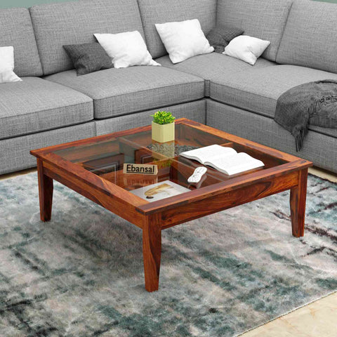 Lumin Solid Sheesham Wood Coffee Table (Natural Finish)