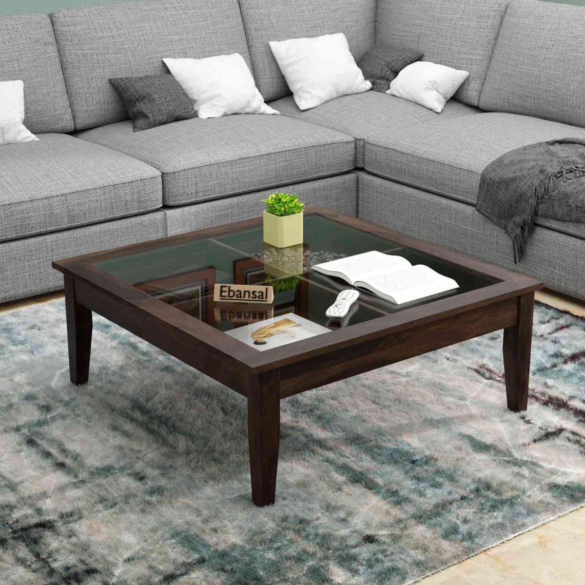 Lumin Solid Sheesham Wood Coffee Table ( Walnut Finish)