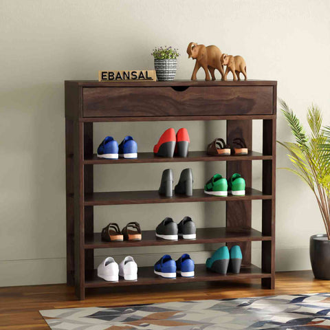 Maria Solid Sheesham Wood Shoe Rack (Walnut Finish)