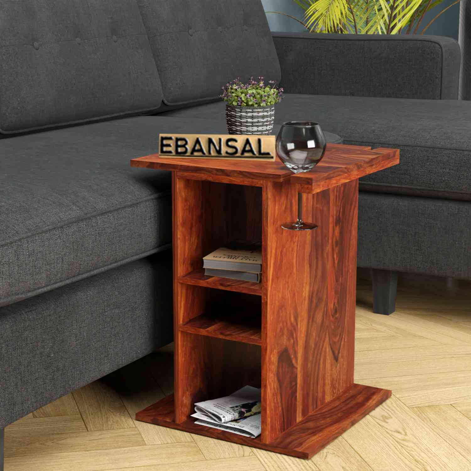 Mobell Solid Sheesham Wood Side End Table (Natural Finish)