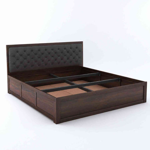 Elementra Solid Sheesham Wood Bed With Box Storage (King Size, Walnut Finish)