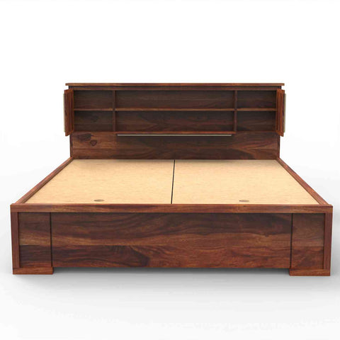 Feelinn Solid Sheesham Wood Bed With Box Storage (Queen Size, Natural Finish)