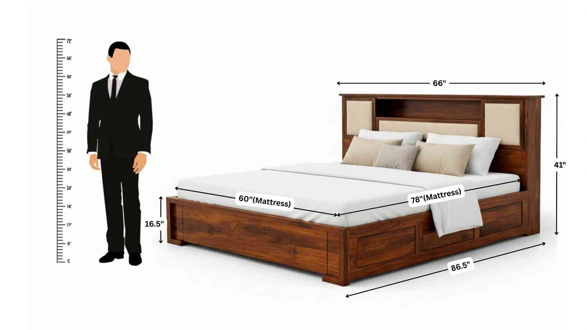 Feelinn Solid Sheesham Wood Bed With Box Storage (Queen Size, Natural Finish)