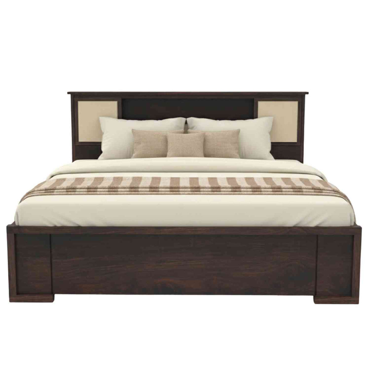 Feelinn Solid Sheesham Wood Bed With Box Storage (King Size, Walnut Finish)