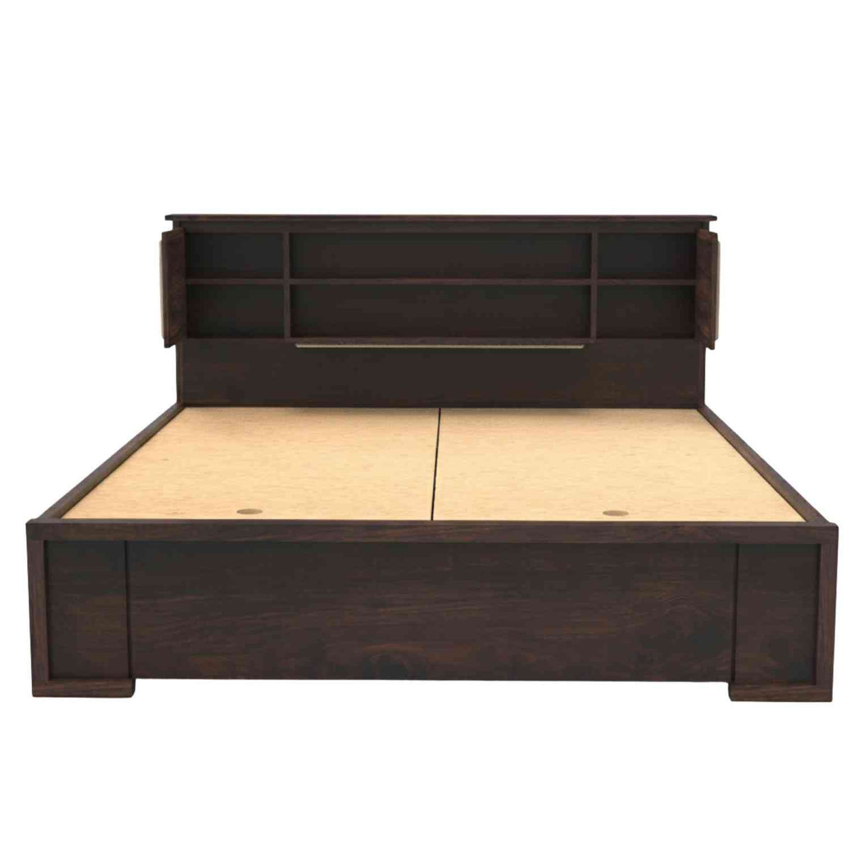 Feelinn Solid Sheesham Wood Bed With Box Storage (King Size, Walnut Finish)