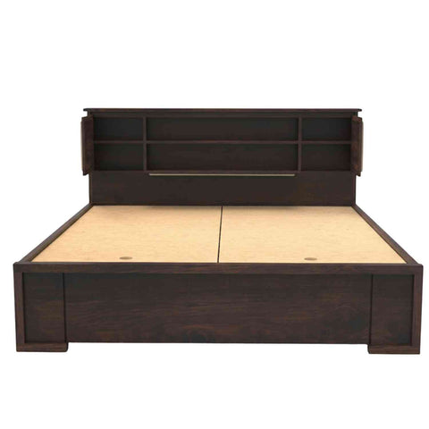 Feelinn Solid Sheesham Wood Bed With Box Storage (Queen Size, Walnut Finish)