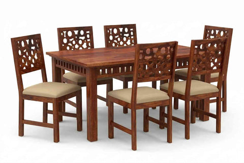 Rubikk Solid Sheesham Wood 6 Seater Dining Set (With Cushion, Natural Finish)