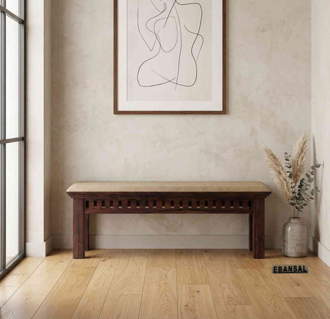 Amer Solid Sheesham Wood 2 Seater Bench (Walnut Finish, With Cushion)