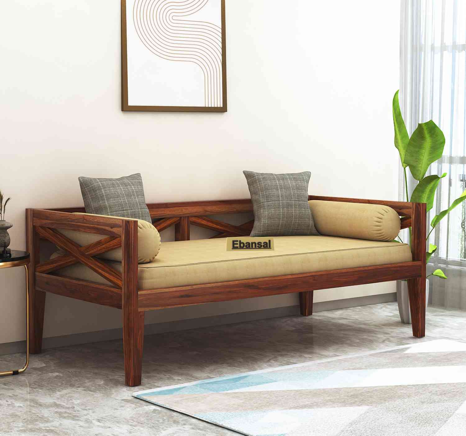 Prio Solid Sheesham Wood Divan With Mattress (Natural Finish)