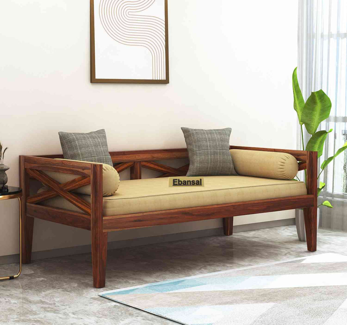 Prio Solid Sheesham Wood Divan With Mattress (Natural Finish)