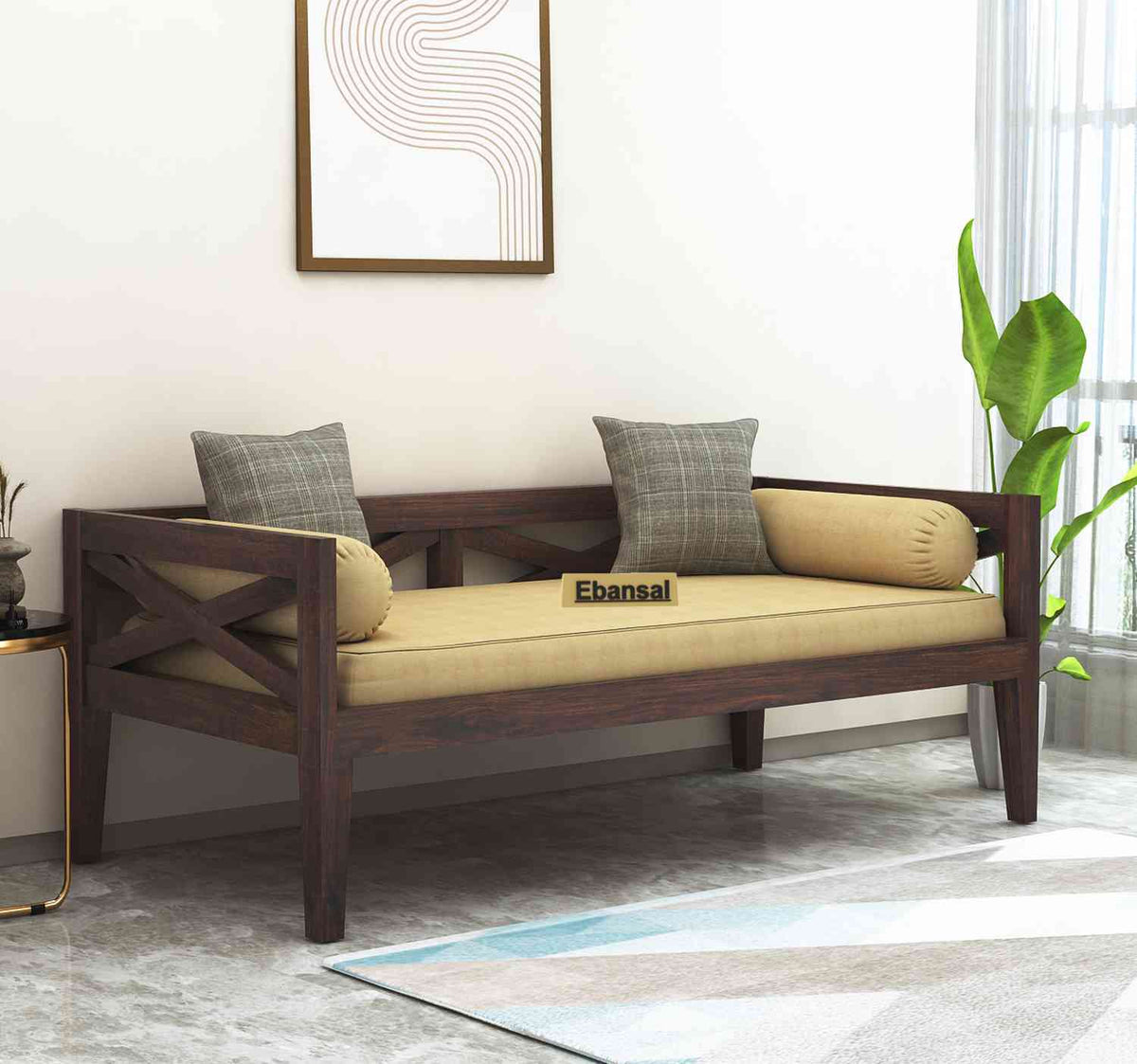Prio Solid Sheesham Wood Divan With Mattress (Walnut Finish)