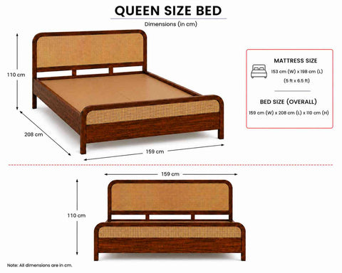 Canejoy Solid Sheesham Wood Bed Without Storage (Queen Size, Walnut Finish)