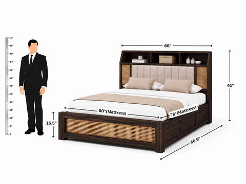 Canejoy Solid Sheesham Wood Hydraulic Bed With Box Storage (Queen Size, Walnut Finish)
