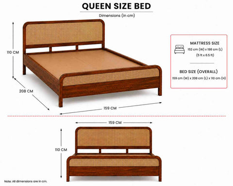 Canejoy Solid Sheesham Wood Bed Without Storage (Queen Size, Natural Finish)