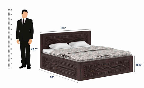 Maharana Solid Sheesham Wood Bed With Box Storage (Queen Size, Walnut Finish)