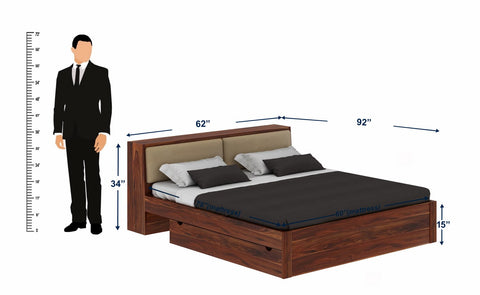 Lumin Solid Sheesham Wood Bed With 2 Drawers (Queen Size, Natural)