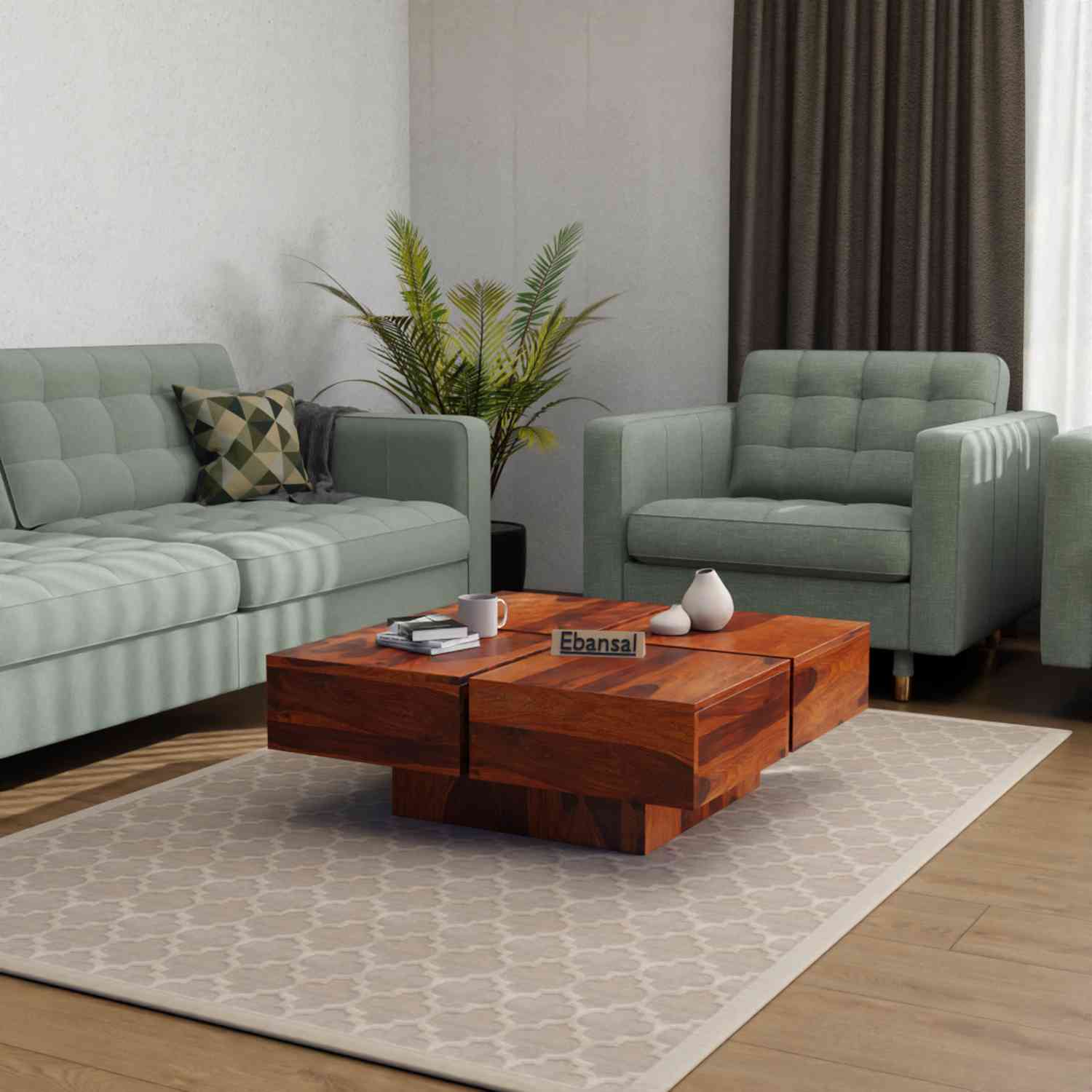 Rubikk Solid Sheesham Wood Coffee Table (Natural Finish)