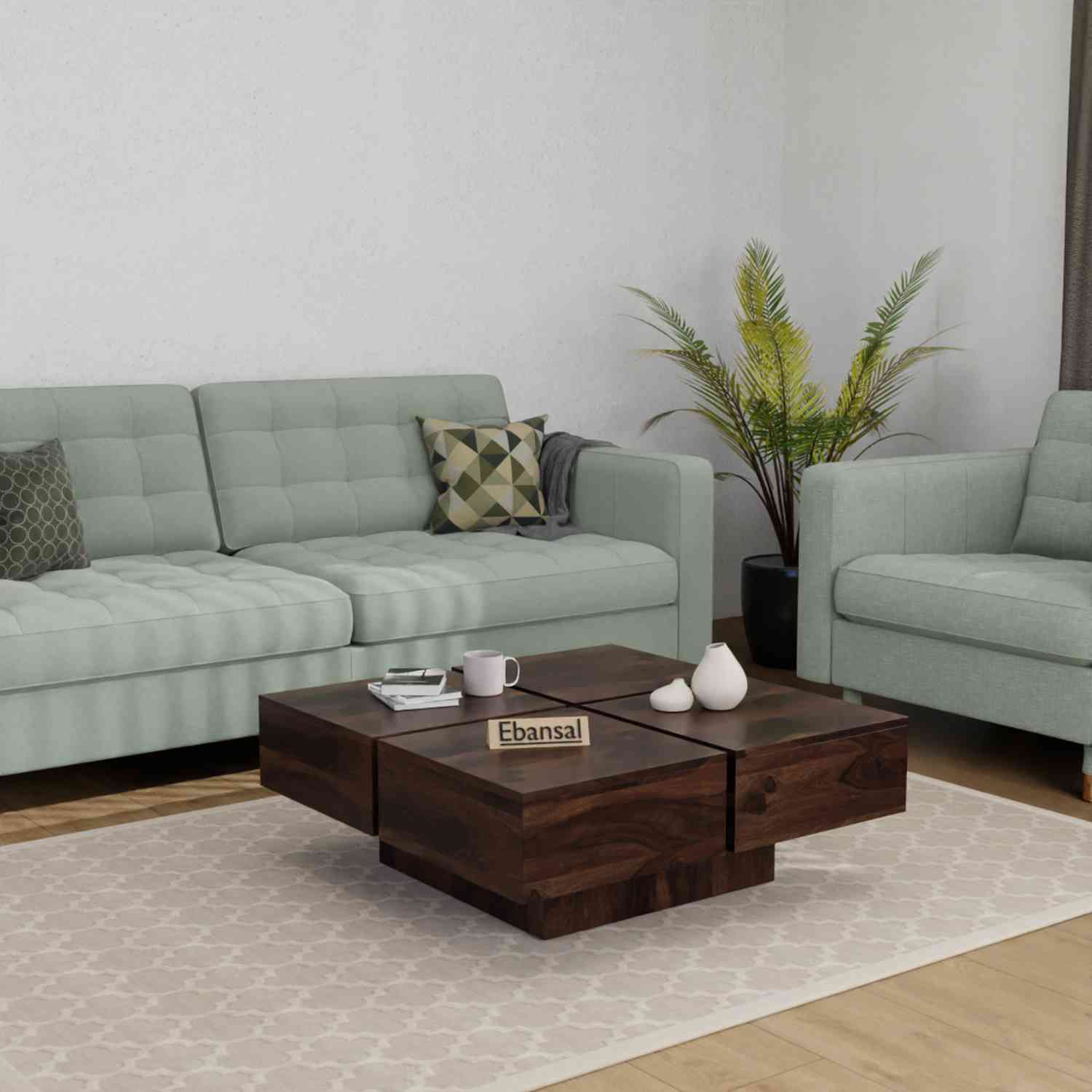 Rubikk Solid Sheesham Wood Coffee Table (Walnut Finish)