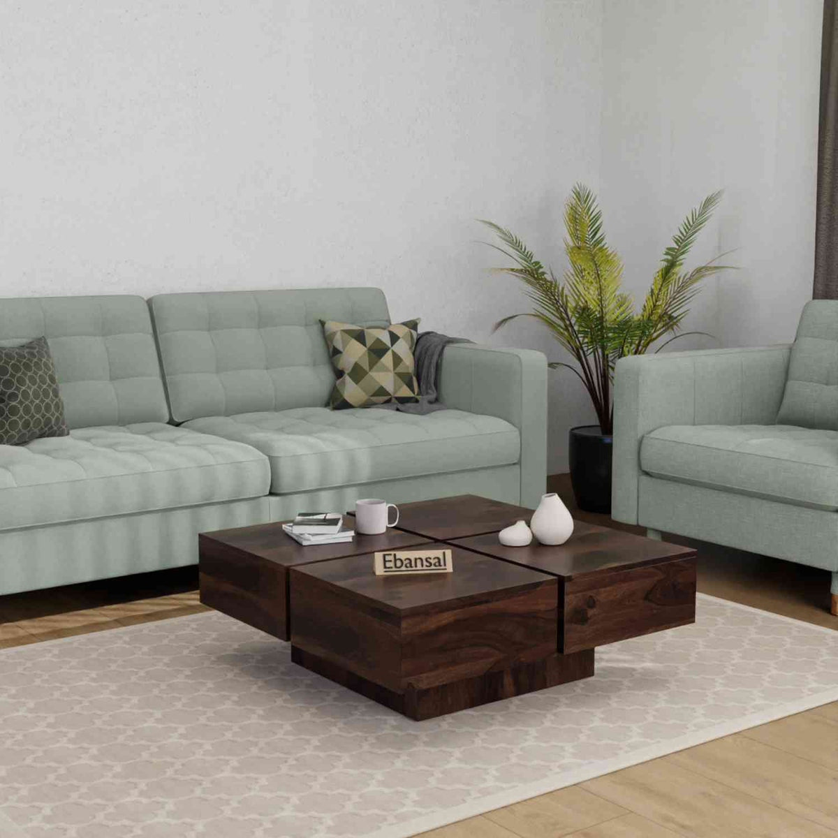 Rubikk Solid Sheesham Wood Coffee Table (Walnut Finish)