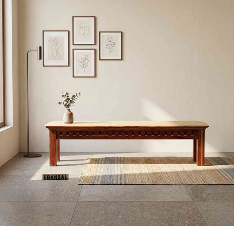 Amer Solid Sheesham Wood 3 Seater Bench (Natural Finish, With Cushion)