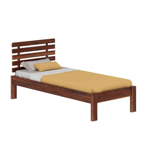 Woodora Solid Sheesham Wood Single Bed Without Storage (Natural Finish)