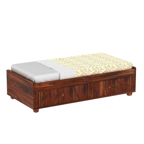 Livinn Solid Sheesham Wood Single Bed Cum Day Bed With Door Storage (With Mattress, Natural Finish)