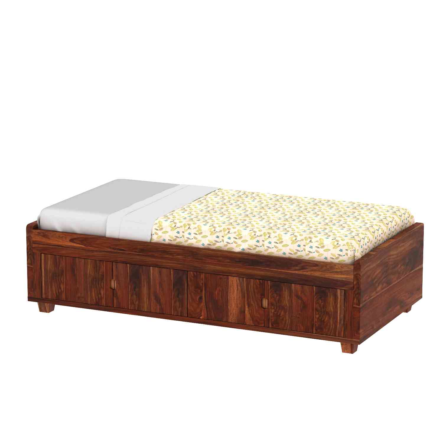 Livinn Solid Sheesham Wood Single Bed Cum Day Bed With Door Storage (With Mattress, Natural Finish)