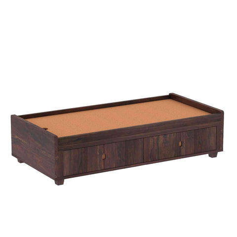 Livinn Solid Sheesham Wood Single Bed Cum Day Bed With Door Storage (With Mattress, Walnut Finish)