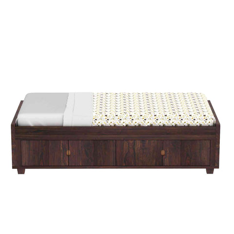Livinn Solid Sheesham Wood Single Bed Cum Day Bed With Door Storage (With Mattress, Walnut Finish)