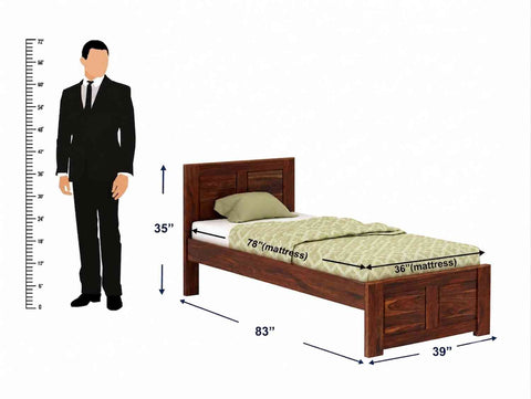 Woodwing Solid Sheesham Wood Single Bed Without Storage (Natural Finish)