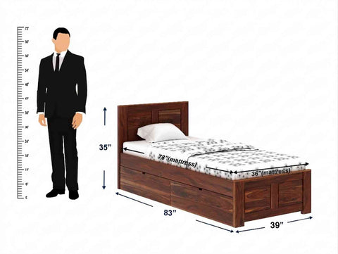 Woodwing Solid Sheesham Wood Single Bed With Two Drawers (Natural Finish)