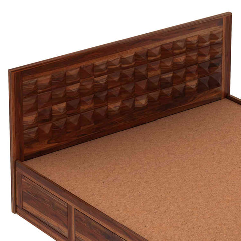 Sofia Solid Sheesham Wood Hydraulic Bed With Box Storage (Queen Size, Natural Finish)