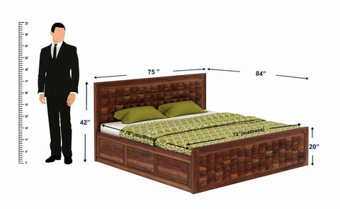 Sofia Solid Sheesham Wood Hydraulic Bed With Box Storage (King Size, Natural Finish)