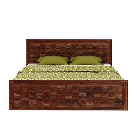 Sofia Solid Sheesham Wood Hydraulic Bed With Box Storage (Queen Size, Natural Finish)