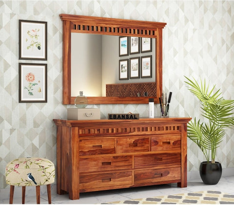 Amer Solid Sheesham Wood Dresser With Storage (Natural Finish)