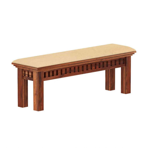 Amer Solid Sheesham Wood 2 Seater Bench (Natural Finish, With Cushion)