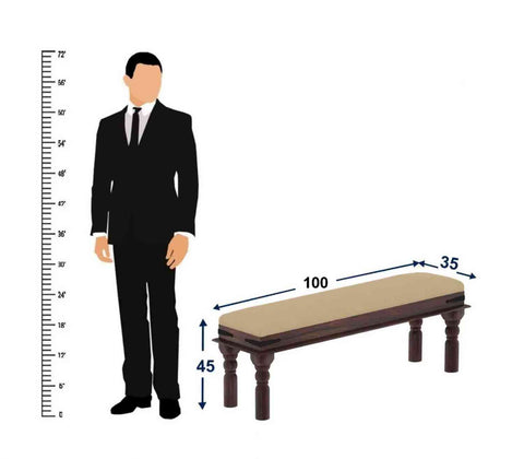 Ajmer Solid Sheesham Wood 2 Seater Bench (Walnut Finish, With Cushion)