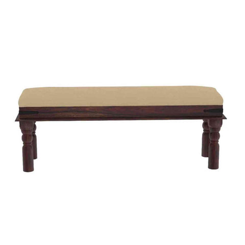 Ajmer Solid Sheesham Wood 2 Seater Bench (Walnut Finish, With Cushion)