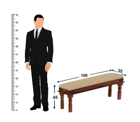 Ajmer Solid Sheesham Wood 2 Seater Bench (Natural Finish, With Cushion)