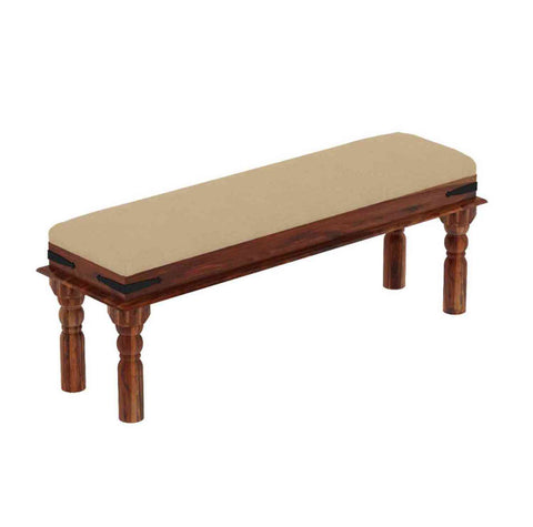 Ajmer Solid Sheesham Wood 2 Seater Bench (Natural Finish, With Cushion)