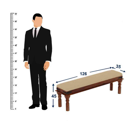 Ajmer Solid Sheesham Wood 3 Seater Bench (Walnut Finish, With Cushion)