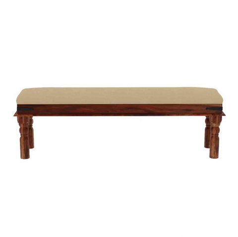 Ajmer Solid Sheesham Wood 3 Seater Bench (Natural Finish, With Cushion)