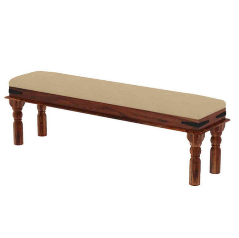 Ajmer Solid Sheesham Wood 3 Seater Bench (Walnut Finish, With Cushion)