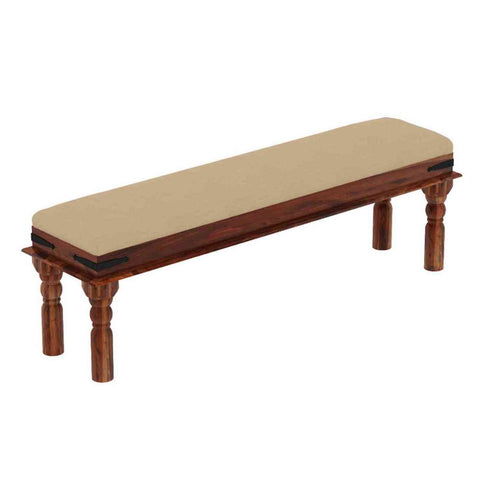 Ajmer Solid Sheesham Wood 3 Seater Bench (Walnut Finish, With Cushion)