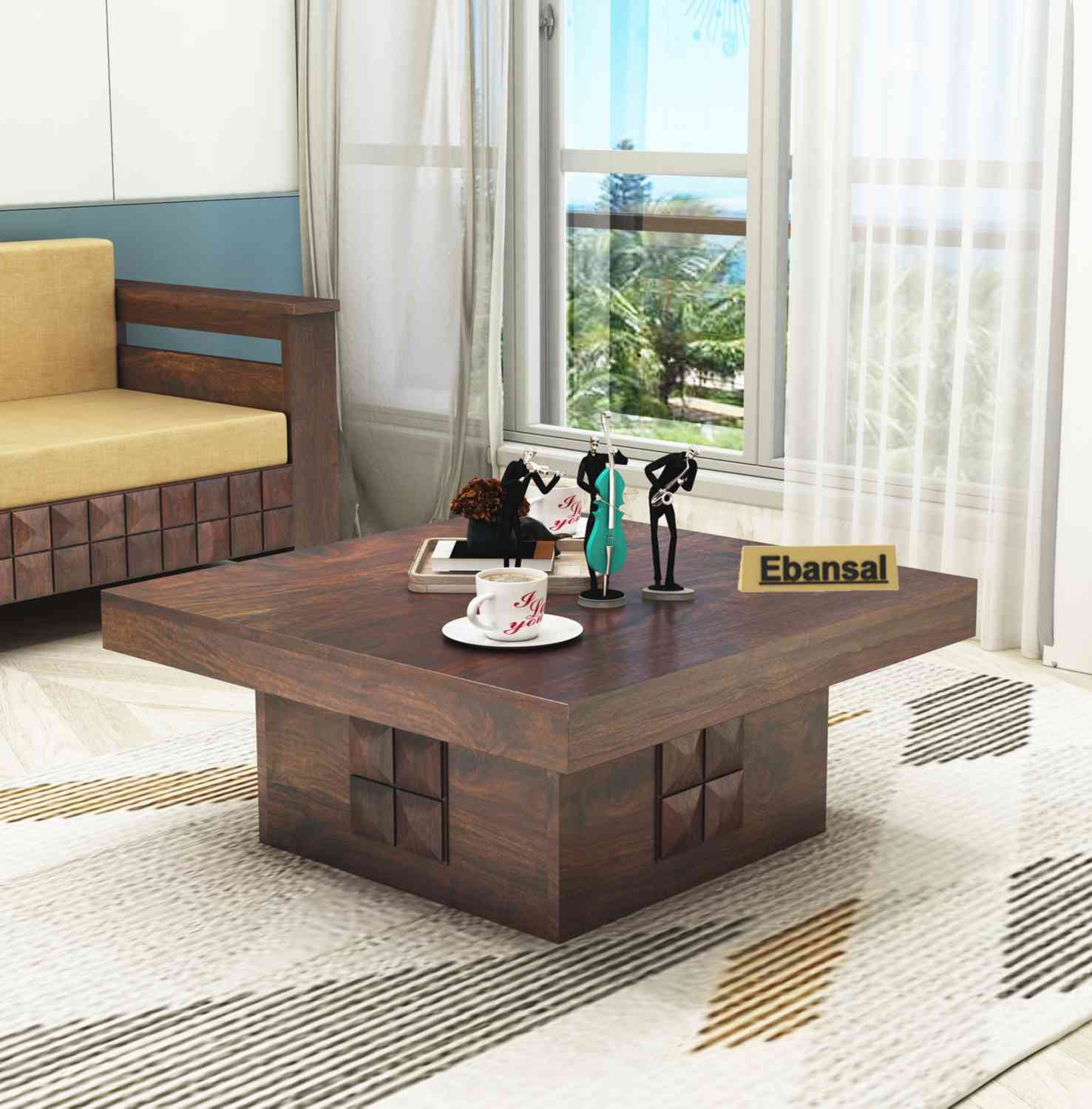 Sofia Solid Sheesham Wood Coffee Table (Walnut Finish)