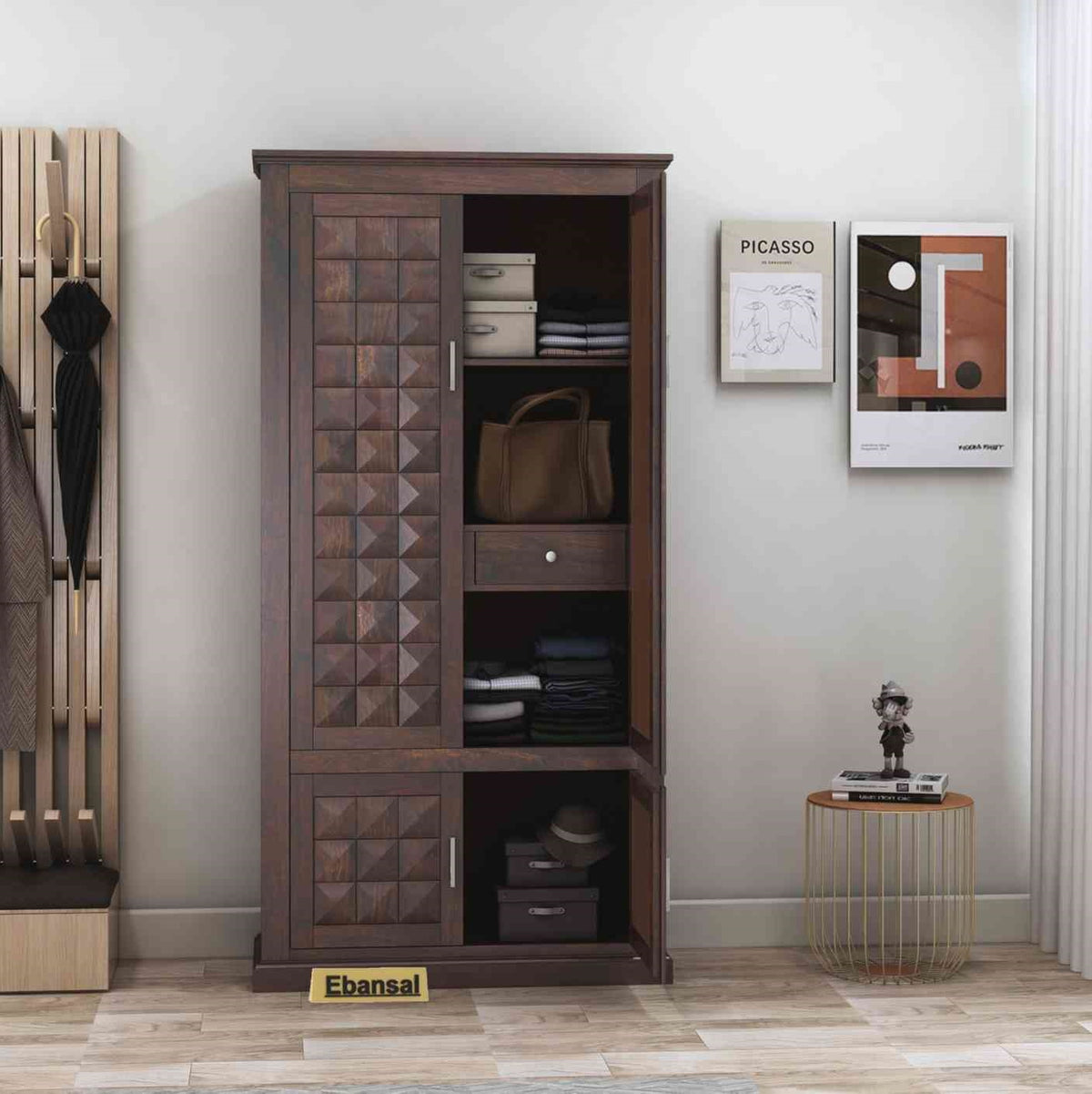 Sofia Solid Sheesham Wood Double Door Wardrobe (Walnut Finish)